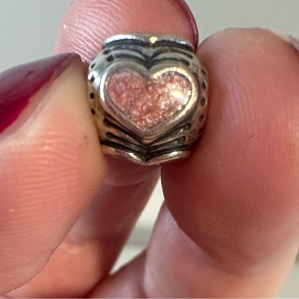 Pandora Sterling Silver Pink Rose Enamel Heart Bead | Love Charm - Picture 2 of 6
